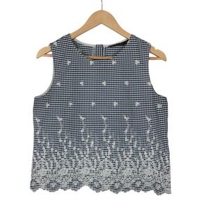 Zara Gingham Eyelet‎ Lace Embroidered Tank Top Shirt Size M Western Cowgirl Boho